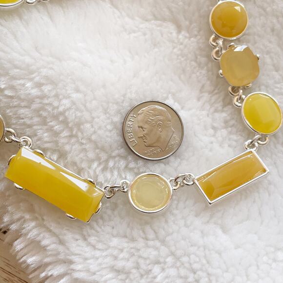 Liz Claiborne Statement Necklace Yellow Silver Tone Round Rectangular Links New - Picture 8 of 12